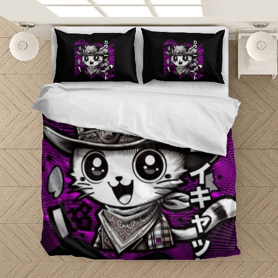 Yeehaw Meow: Manga Cowboy Cat Extravaganza Bedding Sets