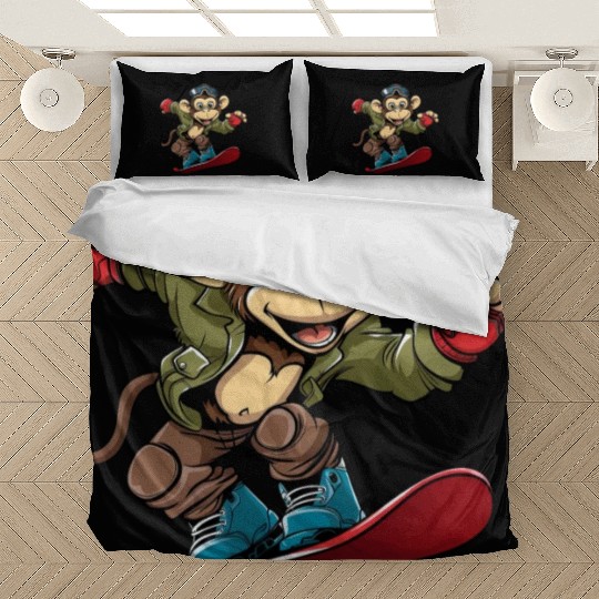 Monkey Chimpanzee Snowboarder Winter Sports Bedding Sets
