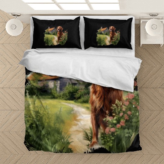 Irish Setter Emerald Dog Cottagecore Adventure Bedding Sets