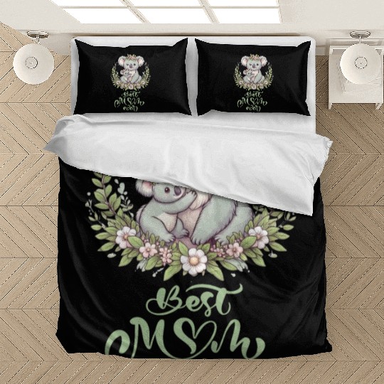 Best Mom Ever Koala Embrace Floral Wreath Bedding Sets
