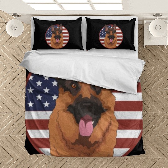 German Shepherd US Flag Dog Owner Bedding Sets
