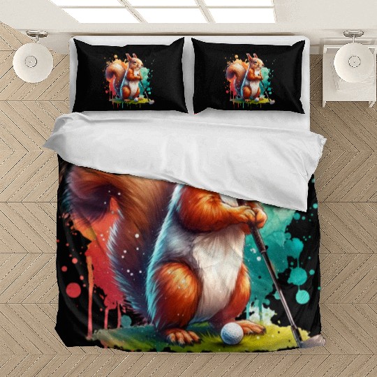 Golf Player Squirrel Animal Lover Design Bedding Sets