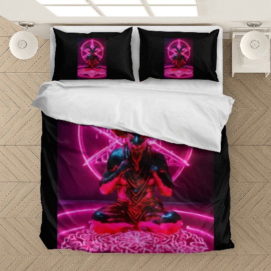 Baphomet made of diamonds and glitter neon light Bedding Sets