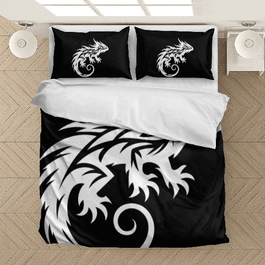 Shaggy Bearded Dragon Tribal Dragon Tattoo Bedding Sets