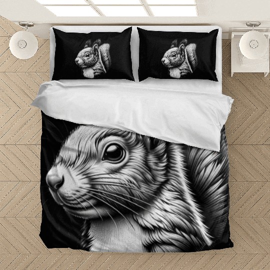 Black White Art Squirrel Animal Lover Bedding Sets