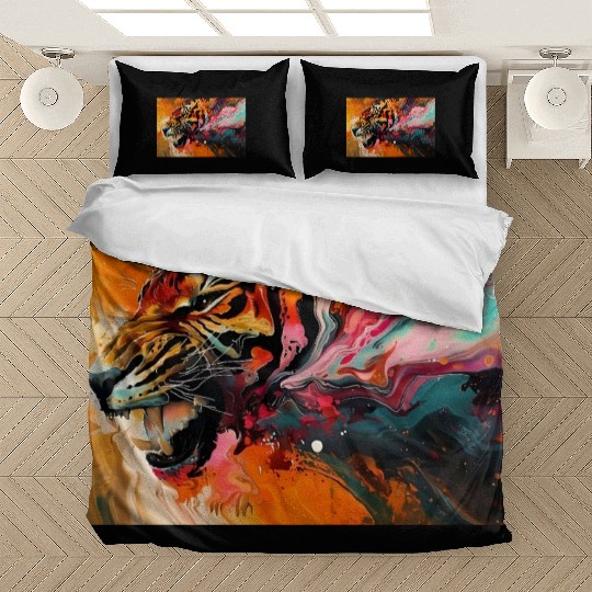 Tiger On Abstract Colorful Background Wall Art Bedding Sets