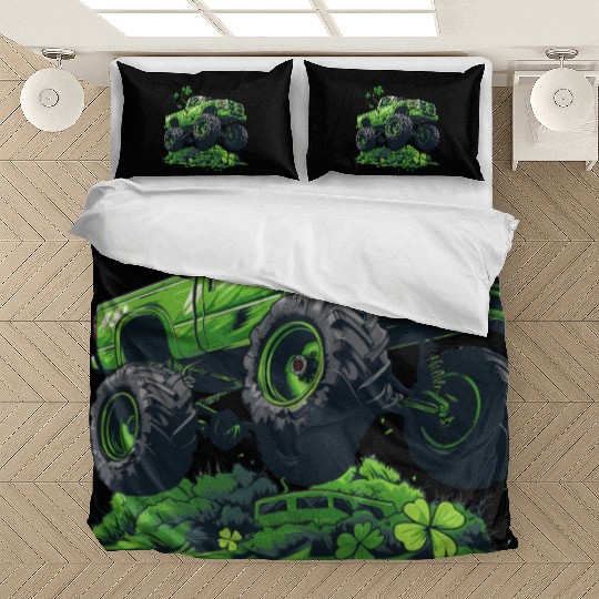 Monster Truck Shamrock Toddler Boys St Patricks Bedding Sets