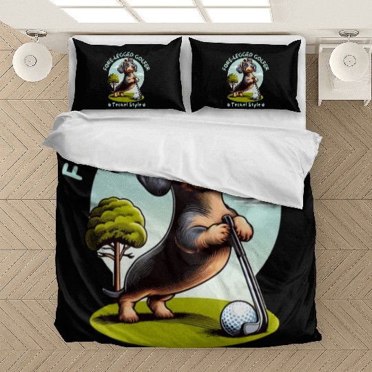 Cute Teckel, dachshund lover and golfers Bedding Sets