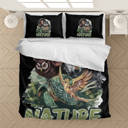 Nature-Inspired Wolf Owl Turtle Phoenix Woman Bedding Sets