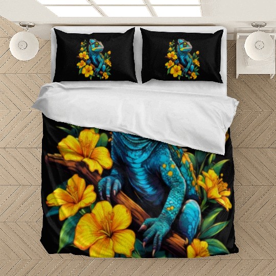 Chameleon on a Branch Surrounded by Flowers Bedding Sets