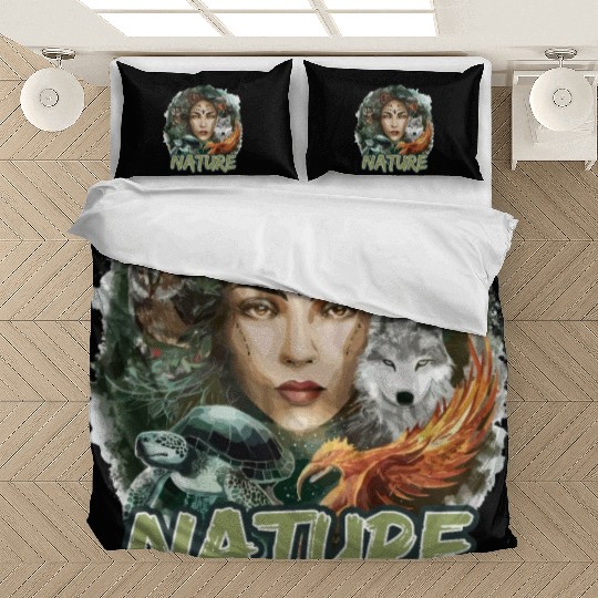 Nature-Inspired Wolf Owl Turtle Phoenix Woman Bedding Sets