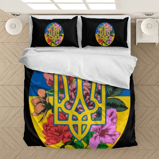 Ukrainian trident and flag of Ukraine with flowers Bedding Sets
