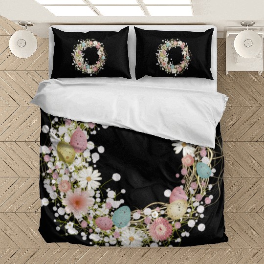 pastel-colored Easter eggs, flowers and gypsophila Bedding Sets