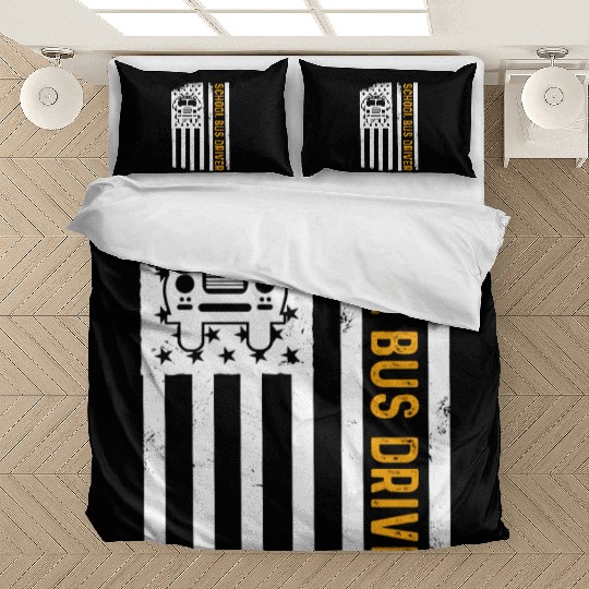 School Bus Driver American Flag School Bus Driver Bedding Sets