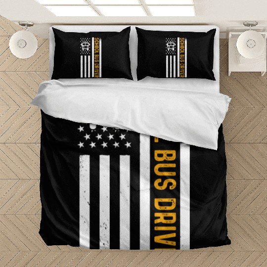 School Bus Driver American Flag School Bus Driver Bedding Sets