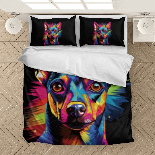 Watercolor Colorful Miniature Pinscher Bedding Sets