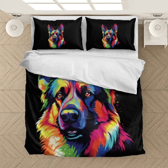 Watercolor Colorful German Shepherd Bedding Sets