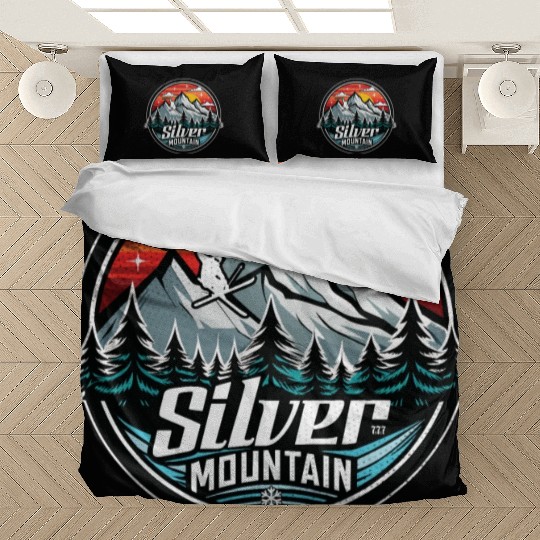 Retro Silver Mountain Ski Bedding Sets