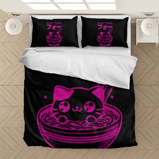 Pho Time Pink Cute Kitten in a Bowl Bedding Sets