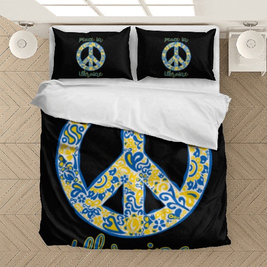 Peace in Ukraine typography with pacific symbol Bedding Sets