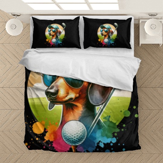 Cool Golf Player Dachshund Wiener Dog Design Bedding Sets