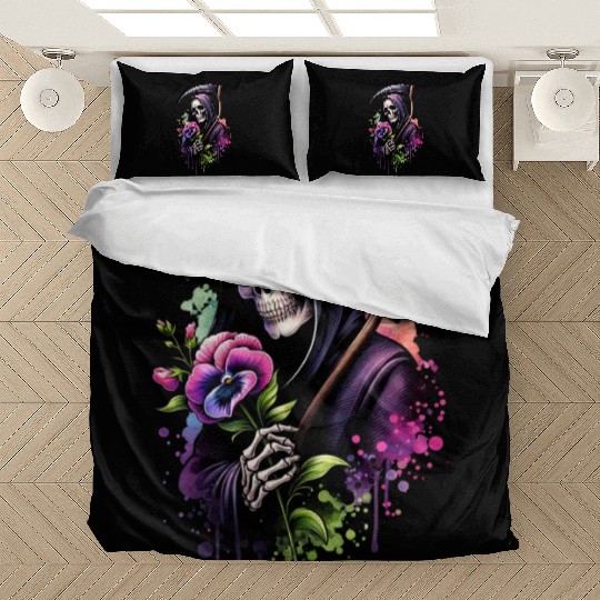 Grim Reaper Holding Sweet Pea flower Bedding Sets