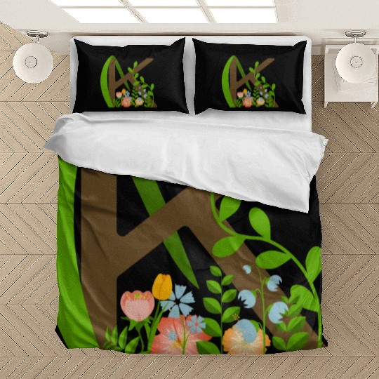 Capital letter K monogram and wildflowers Bedding Sets