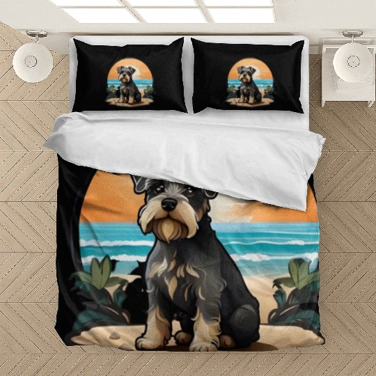 A miniature schnauzer dog in the beach Bedding Sets