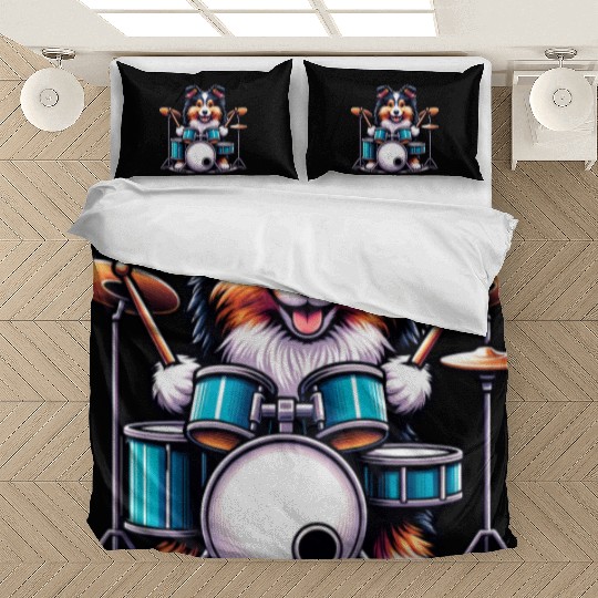 Cool Sheltie Puppy Drummer Design Bedding Sets