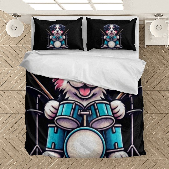 Cool Border Collie Drummer Puppy Design Bedding Sets
