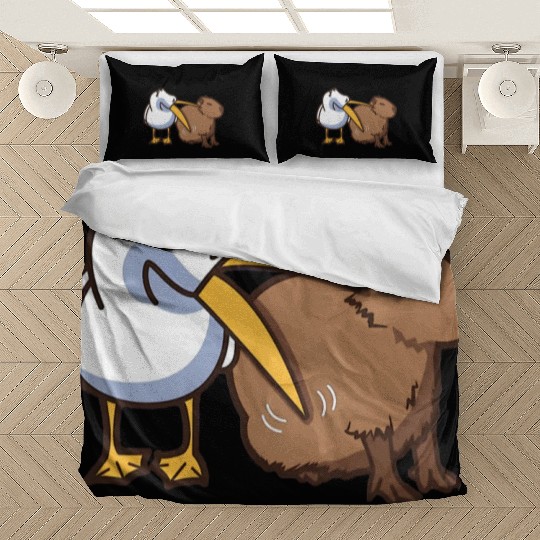 Pelican Tries to Eat Capybara Funny Meme Bedding Sets