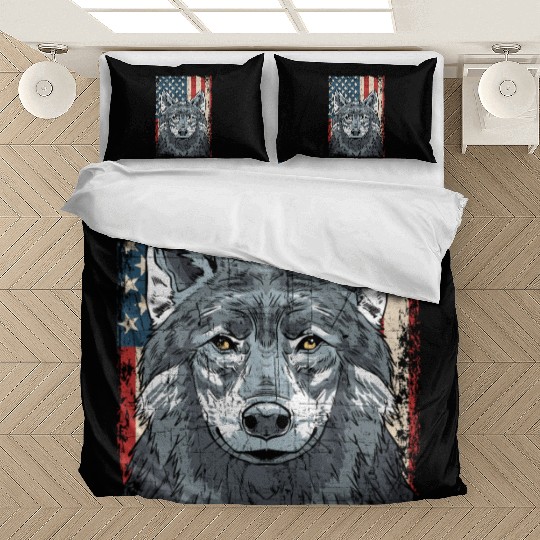 Wolf 4th of July American Flag Howling Wolves Bedding Sets