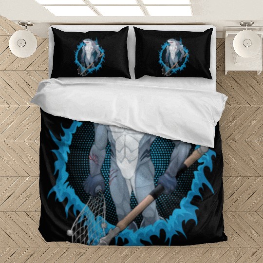 Shark Mutant With Blue Fire Background Bedding Sets