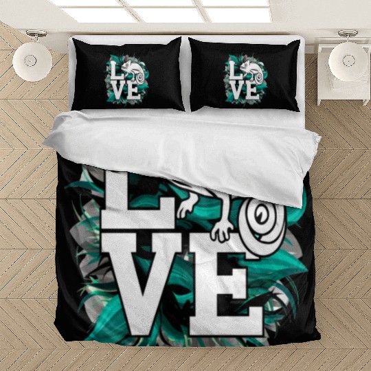Chameleon Lizard Love Green Teal Text Design Bedding Sets