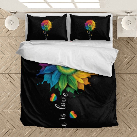 Love Is Love LGBTQ Rainbow Sunflower Gay Pride Bedding Sets