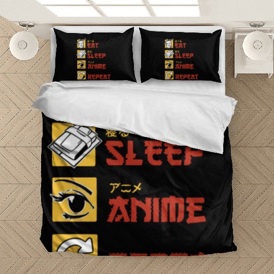 eat sleep anime repeat funny manga Bedding Sets