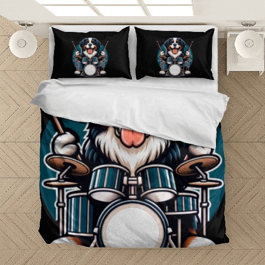 Cool Bernese Mountain Dog Drummer Design Bedding Sets