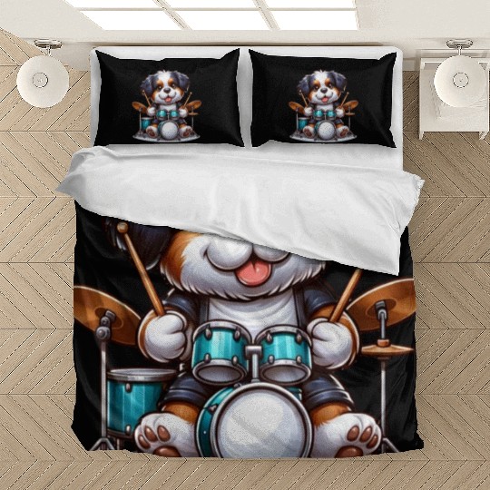 Cool Bernese Mountain Dog Drummer Design Bedding Sets