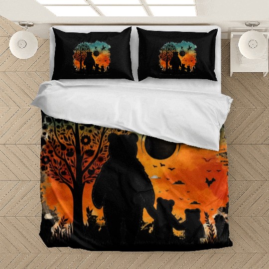 artsy momooy bear silhouette nature family Bedding Sets
