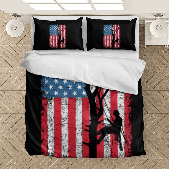 American Flag Arborist Gift For Men Cool Tree Love Bedding Sets