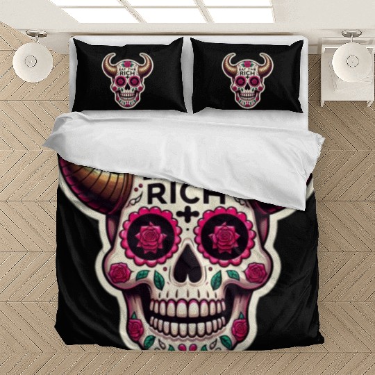 Horned Sugar Skull, eat the rich skull Bedding Sets