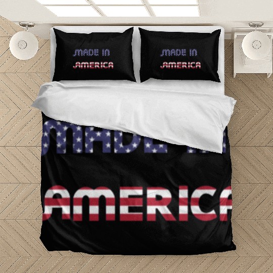 Made in America American Flag Font Funny Patriotic Bedding Sets