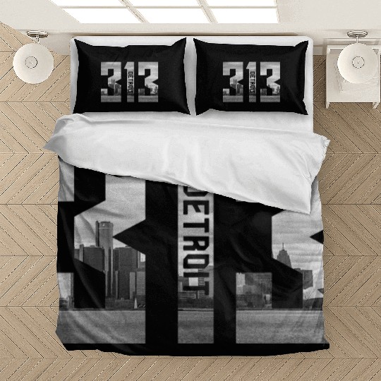 Detroit Michigan 313 Area Code Skyline Bedding Sets