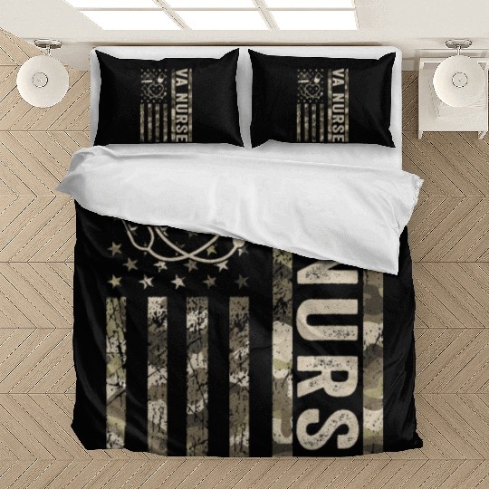 VA Nurse Camouflage Patriotic US Flag Nurse Life Bedding Sets