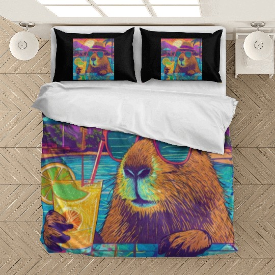 Capybara on vacation sipping on Lemonade Bedding Sets