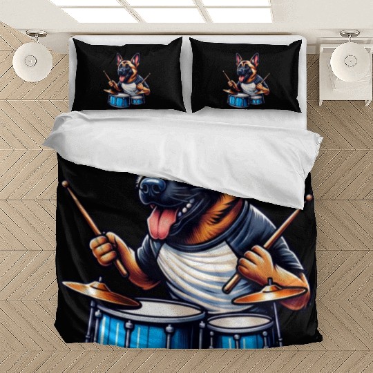 Cool Malinois Drummer Band Design Bedding Sets