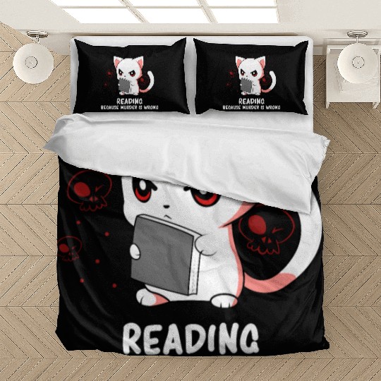 Reading - Reading Cat - Dark Humor - Reading Book Bedding Sets