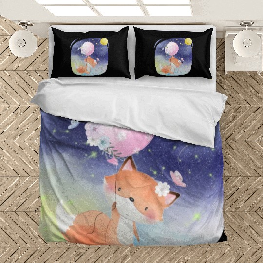 Funny Happy Fox Flying to Sky Using Balloon Bedding Sets