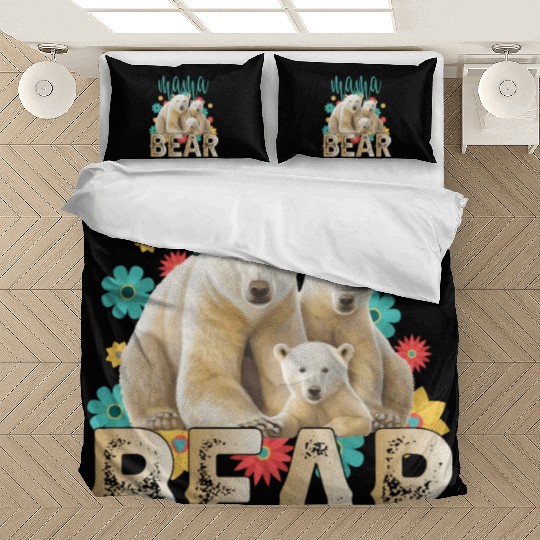 Mama Bear Gift Rose Flowers Mama Bear with 2 Cubs Bedding Sets
