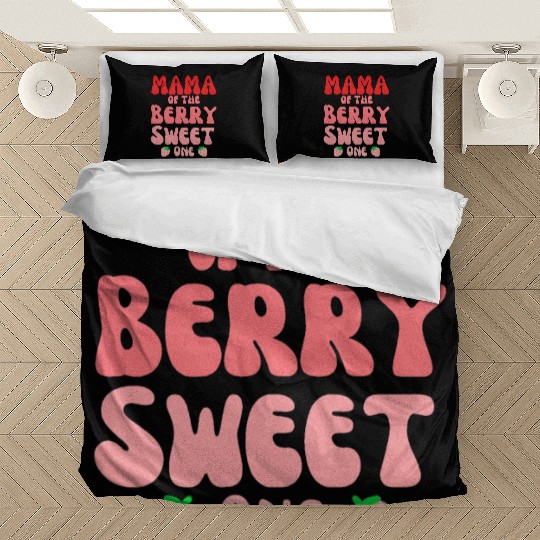Mama Of The Berry Sweet One Strawberry birthday Bedding Sets